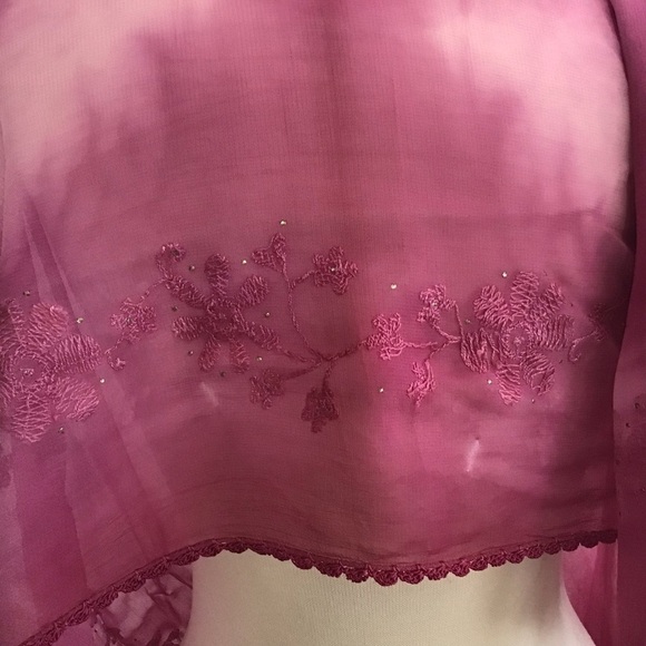 Embroidered embellished space dyed pink viscose shawl sold at Neiman Marcus NWT - Picture 5 of 13
